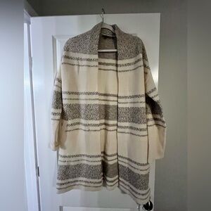 Athleta Cream and Gray Striped Cardigan
